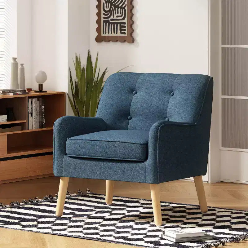 Fauteuil d'appoint capitonné en tissu, style Mid-Century Modern