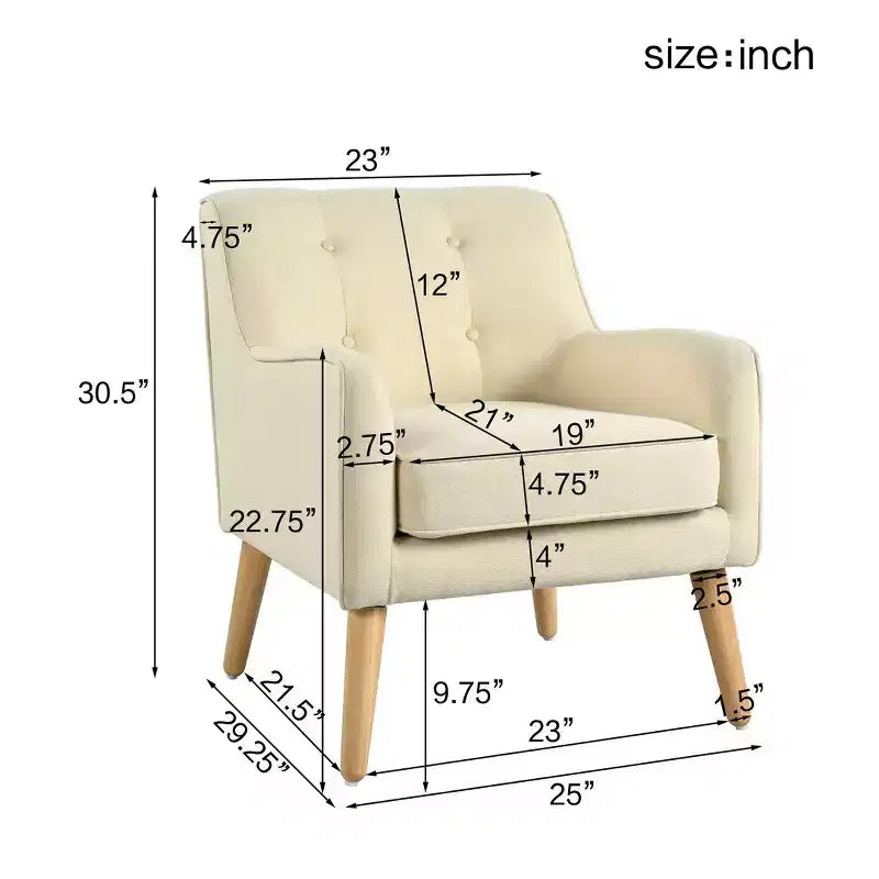 Fauteuil d'appoint capitonné en tissu, style Mid-Century Modern