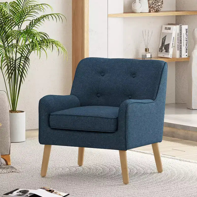 Fauteuil d'appoint capitonné en tissu, style Mid-Century Modern