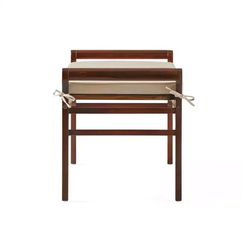 Banc contemporain en bois d'acacia avec coussin, acajou et crème