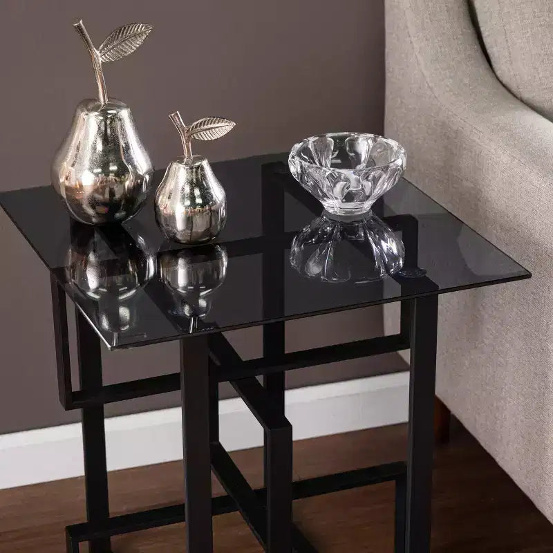 Table d'appoint à plateau en verre – Noir –