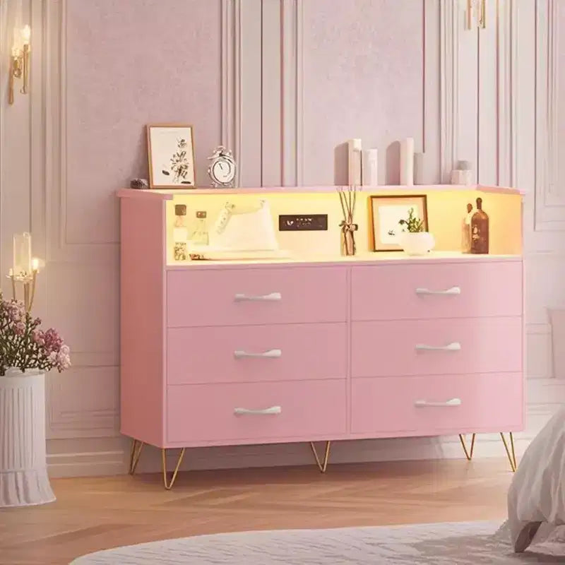 Commode intelligente – Rangement à 6 tiroirs avec éclairage LED et station de charge