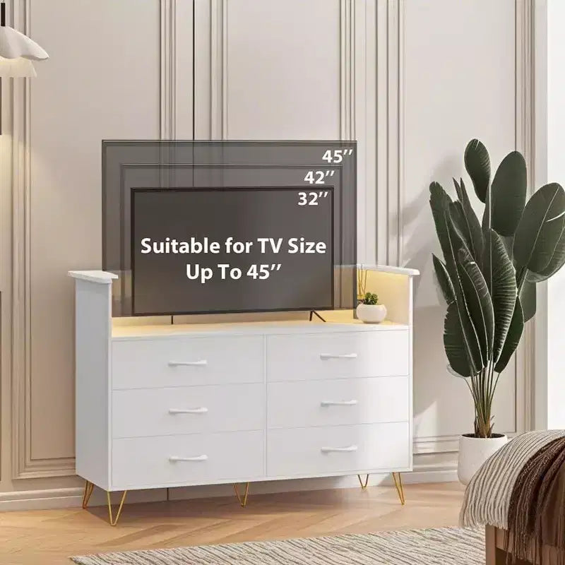 Commode intelligente – Rangement à 6 tiroirs avec éclairage LED et station de charge