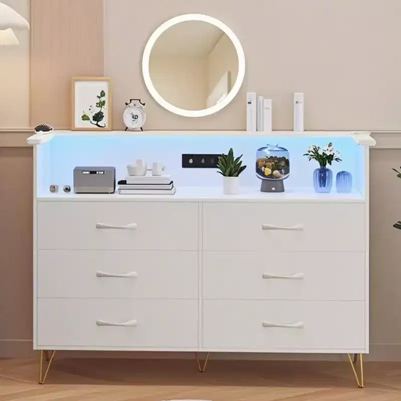 Commode intelligente – Rangement à 6 tiroirs avec éclairage LED et station de charge