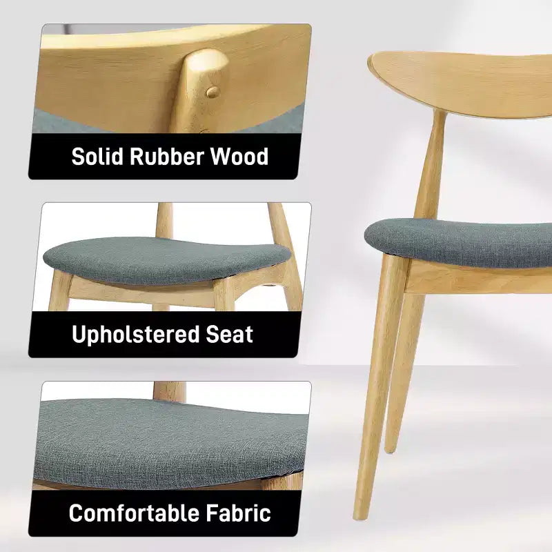 Chaises de salle à manger Barron Mid Century Modern en hévéa et tissu (lot de 2)