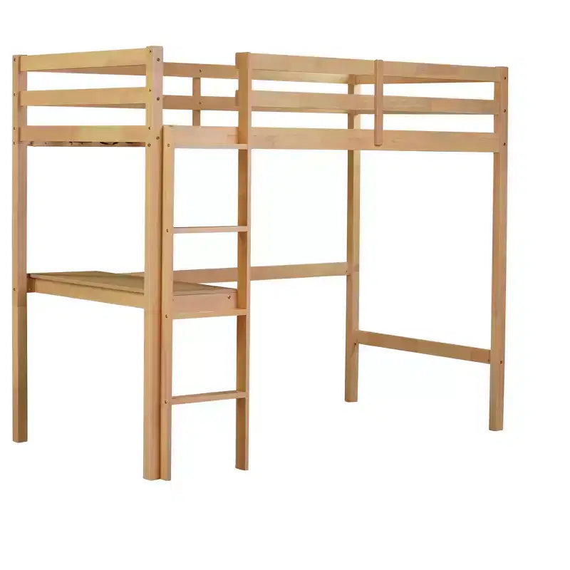 Lit mezzanine double avec garde-corps de sécurité, bureau intégré, échelle beige