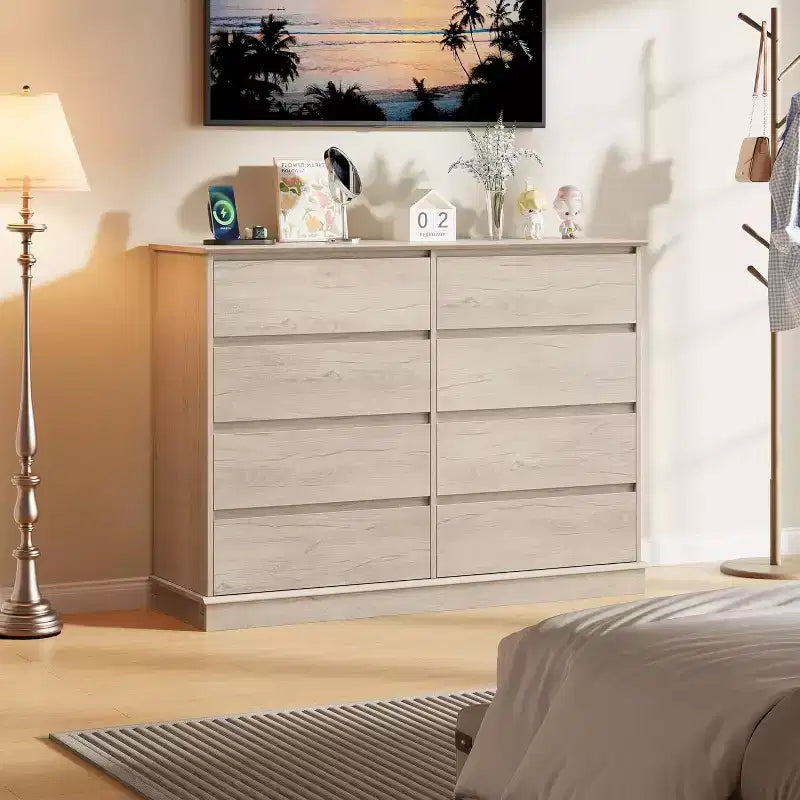 Commode à 8 tiroirs pour chambre à coucher, double commode large, grande commode horizontale avec tiroirs profonds, rangement moderne pour salon, couloir, chambre d'enfant