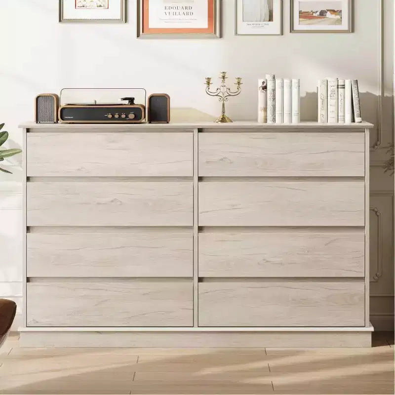 Commode à 8 tiroirs pour chambre à coucher, double commode large, grande commode horizontale avec tiroirs profonds, rangement moderne pour salon, couloir, chambre d'enfant