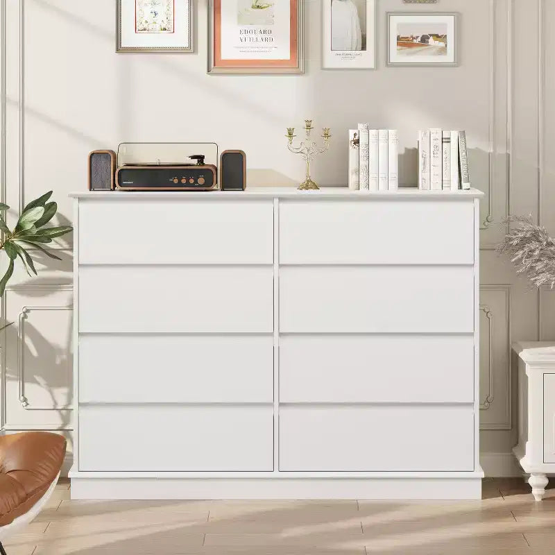Commode à 8 tiroirs pour chambre à coucher, double commode large, grande commode horizontale avec tiroirs profonds, rangement moderne pour salon, couloir, chambre d'enfant