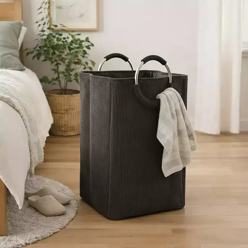 Panier à linge en velours côtelé 55L gris anthracite