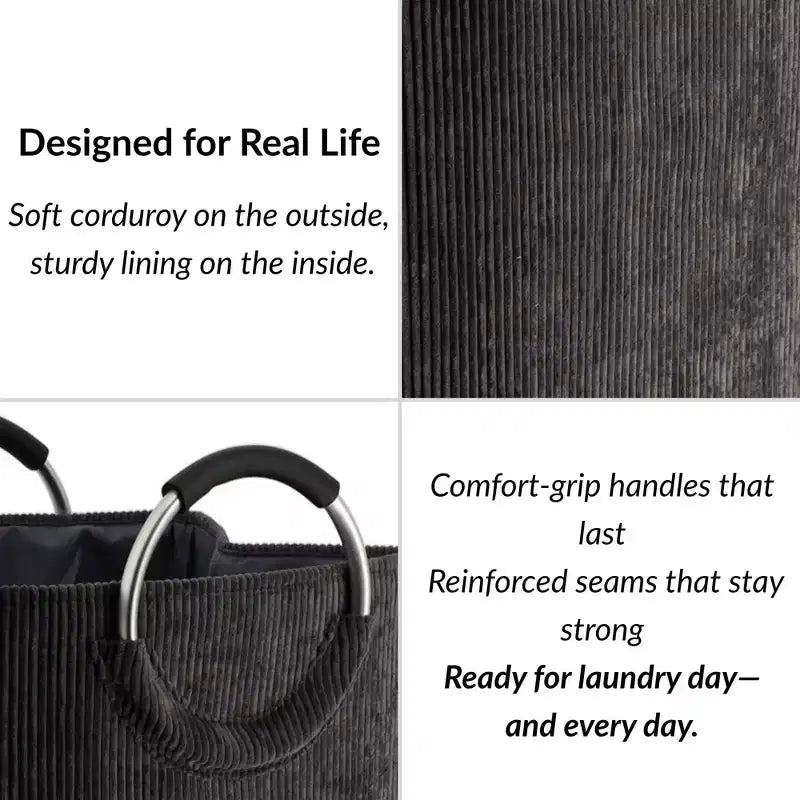 Panier à linge en velours côtelé 55L gris anthracite