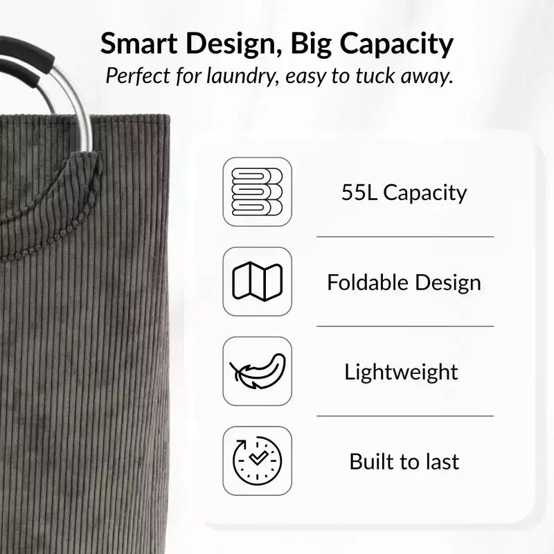 Panier à linge en velours côtelé 55L gris anthracite