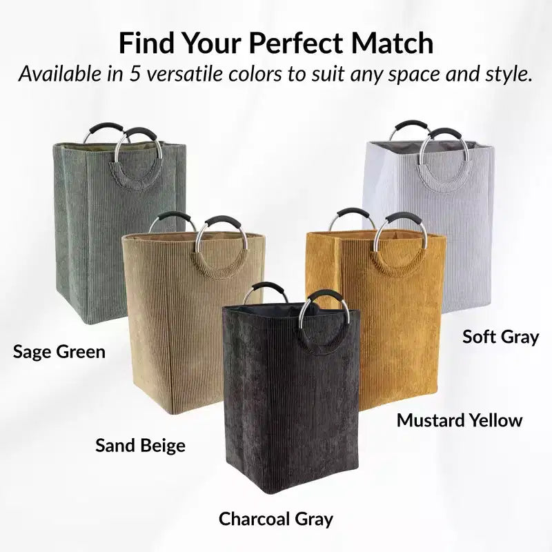 Panier à linge en velours côtelé 55L gris anthracite