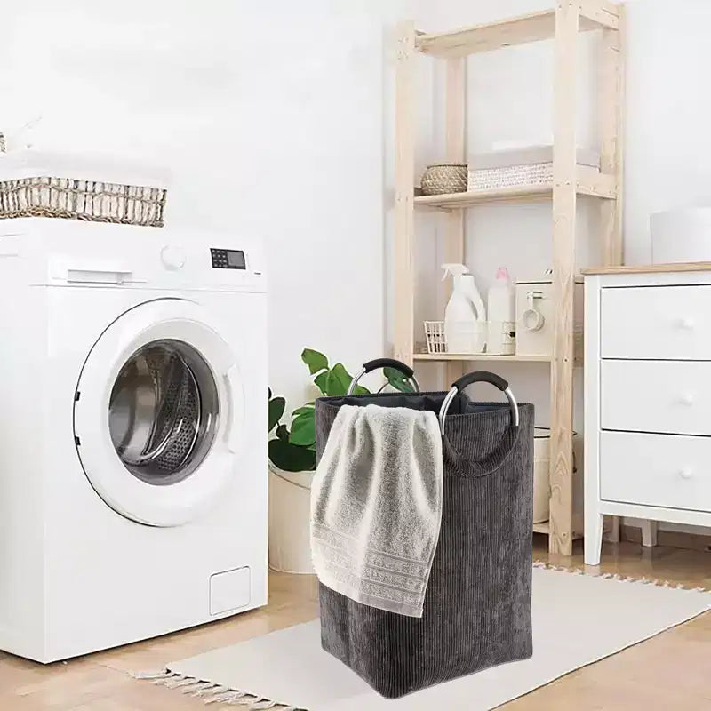 Panier à linge en velours côtelé 55L gris anthracite