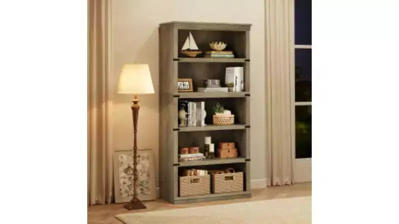 Étagère à livres à 5 niveaux en bois, bibliothèque de style ferme avec rangement, étagère haute de 180 cm, bibliothèque en bois de 171 cm (H) x 80 cm (L) x 32,5 cm (P)