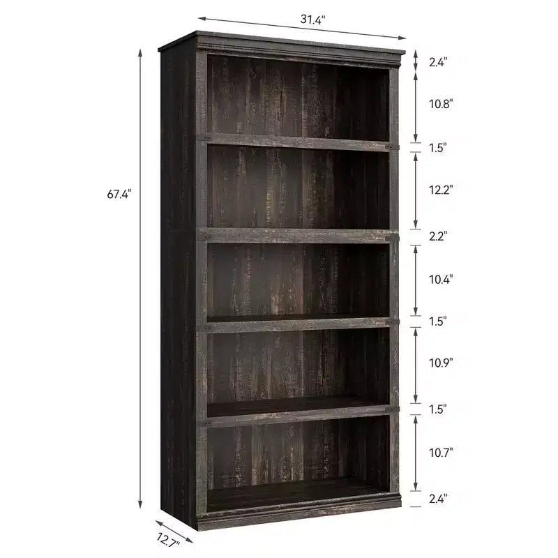 Étagère à livres à 5 niveaux en bois, bibliothèque de style ferme avec rangement, étagère haute de 180 cm, bibliothèque en bois de 171 cm (H) x 80 cm (L) x 32,5 cm (P)
