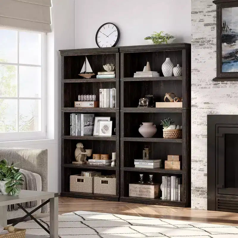 Étagère à livres à 5 niveaux en bois, bibliothèque de style ferme avec rangement, étagère haute de 180 cm, bibliothèque en bois de 171 cm (H) x 80 cm (L) x 32,5 cm (P)
