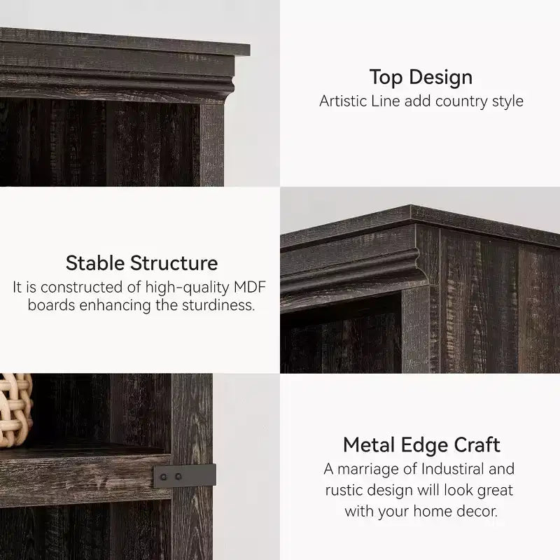 Étagère à livres à 5 niveaux en bois, bibliothèque de style ferme avec rangement, étagère haute de 180 cm, bibliothèque en bois de 171 cm (H) x 80 cm (L) x 32,5 cm (P)