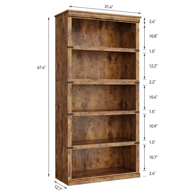 Étagère à livres à 5 niveaux en bois, bibliothèque de style ferme avec rangement, étagère haute de 180 cm, bibliothèque en bois de 171 cm (H) x 80 cm (L) x 32,5 cm (P)