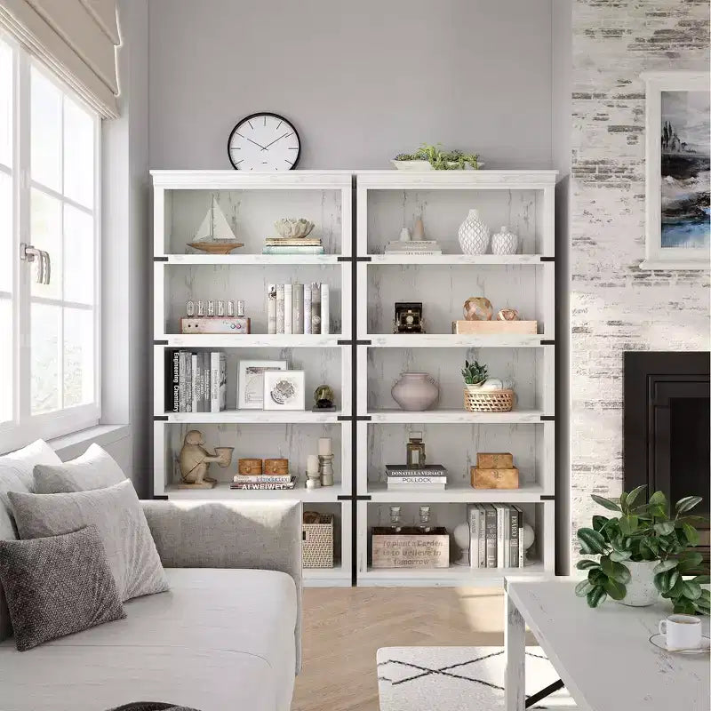 Étagère à livres à 5 niveaux en bois, bibliothèque de style ferme avec rangement, étagère haute de 180 cm, bibliothèque en bois de 171 cm (H) x 80 cm (L) x 32,5 cm (P)