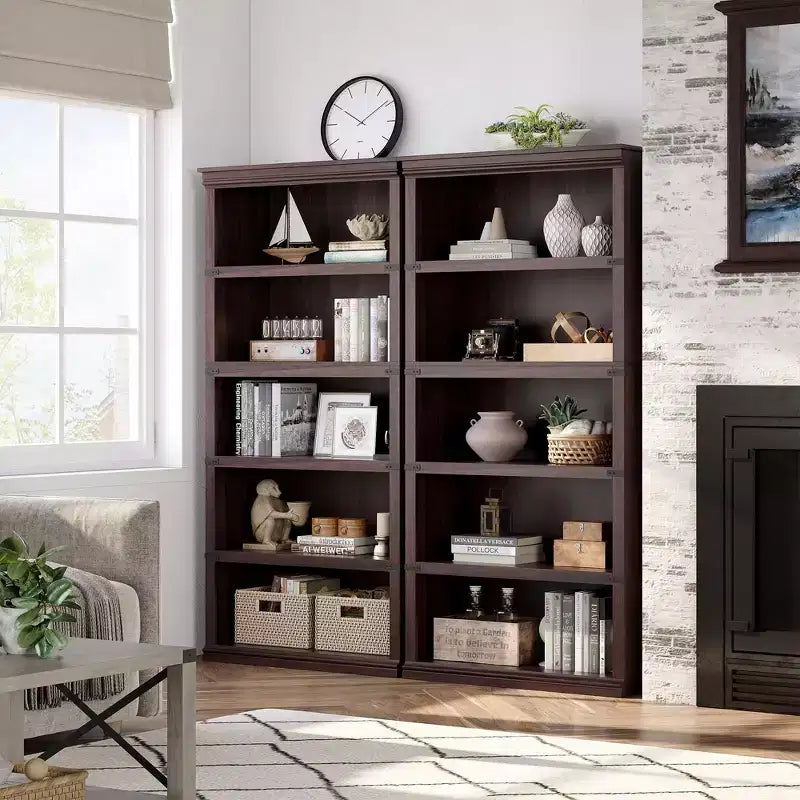 Étagère à livres à 5 niveaux en bois, bibliothèque de style ferme avec rangement, étagère haute de 180 cm, bibliothèque en bois de 171 cm (H) x 80 cm (L) x 32,5 cm (P)