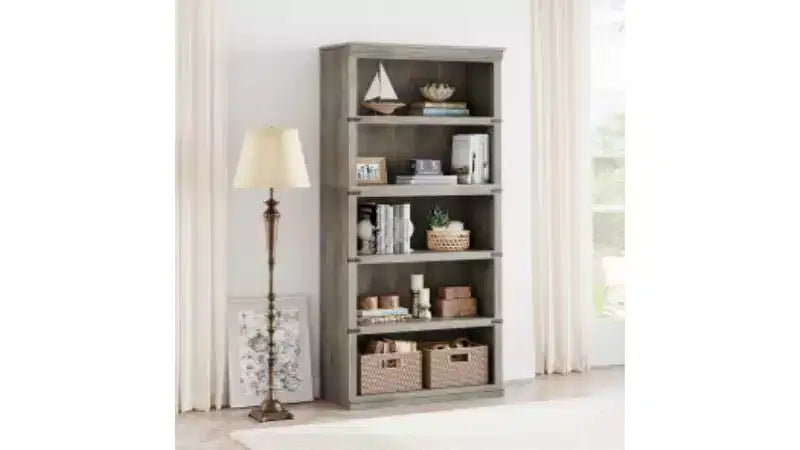 Étagère à livres à 5 niveaux en bois, bibliothèque de style ferme avec rangement, étagère haute de 180 cm, bibliothèque en bois de 171 cm (H) x 80 cm (L) x 32,5 cm (P)