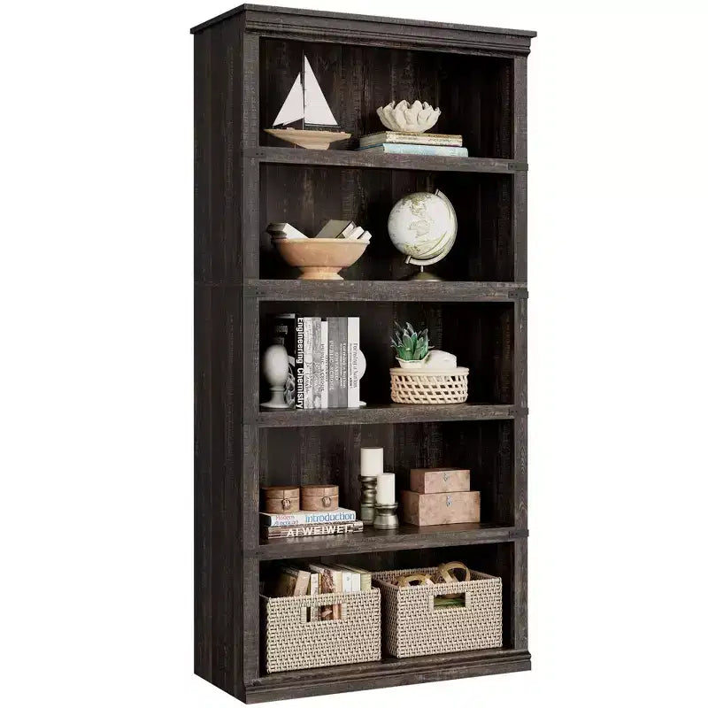 Étagère à livres à 5 niveaux en bois, bibliothèque de style ferme avec rangement, étagère haute de 180 cm, bibliothèque en bois de 171 cm (H) x 80 cm (L) x 32,5 cm (P)