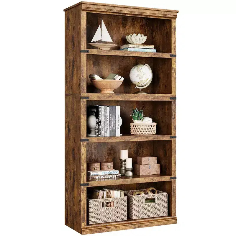 Étagère à livres à 5 niveaux en bois, bibliothèque de style ferme avec rangement, étagère haute de 180 cm, bibliothèque en bois de 171 cm (H) x 80 cm (L) x 32,5 cm (P)