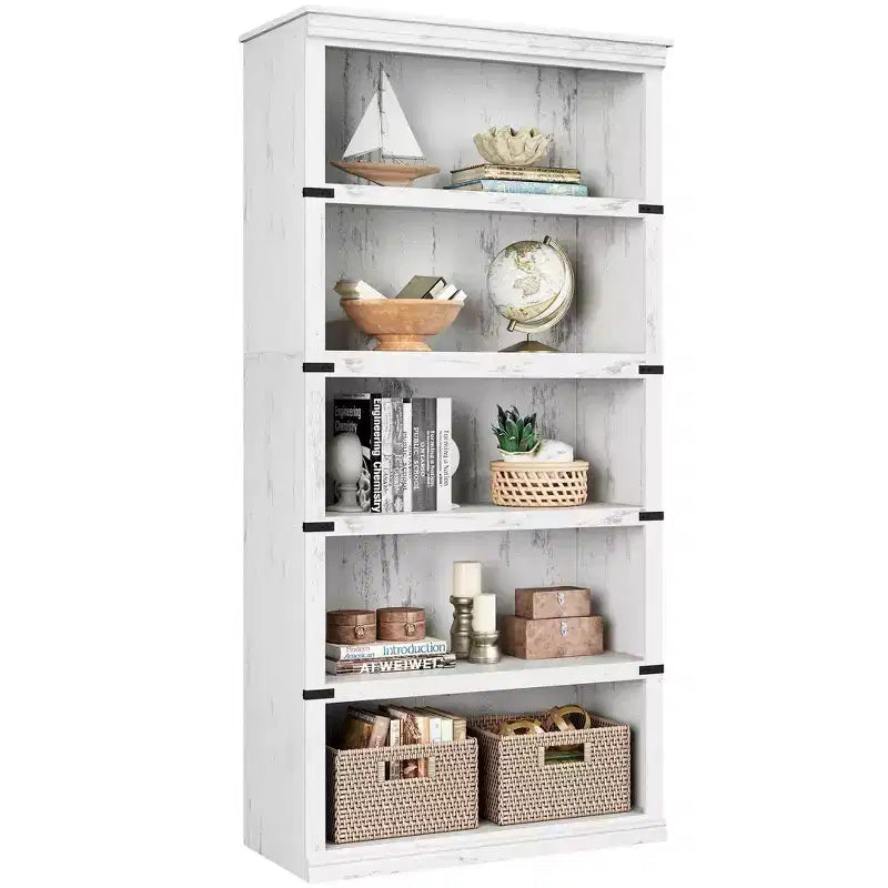 Étagère à livres à 5 niveaux en bois, bibliothèque de style ferme avec rangement, étagère haute de 180 cm, bibliothèque en bois de 171 cm (H) x 80 cm (L) x 32,5 cm (P)
