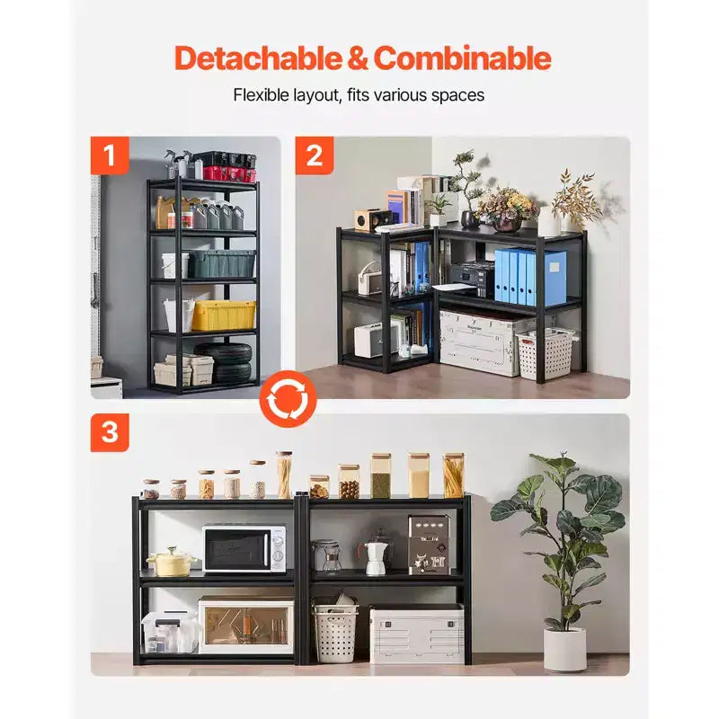 Étagères de rangement, 907 kg, étagères de rangement à 5 niveaux pour garage, étagères métalliques réglables 45,7 P x 91,4 L x 182,9 H pour garage, étagère utilitaire, noir