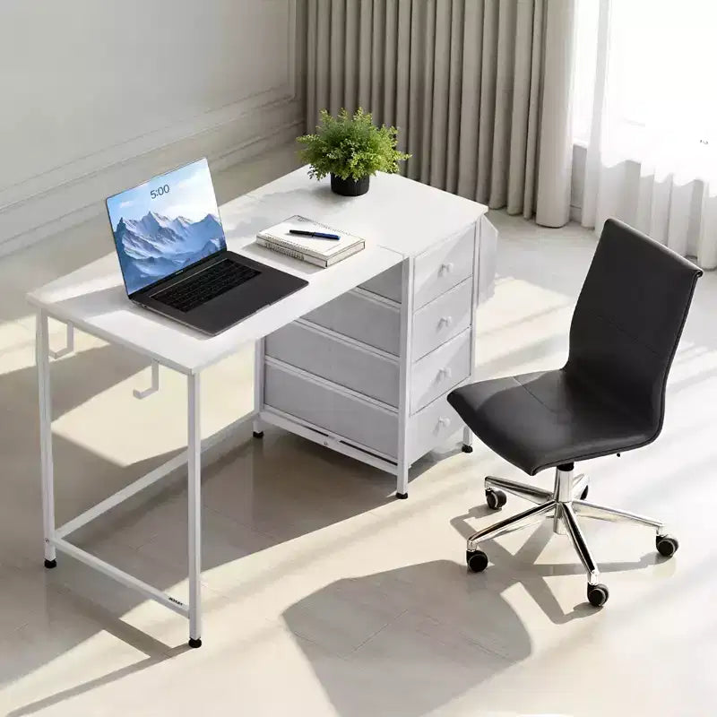 Bureau d'ordinateur avec tiroirs en tissu, bureau de travail/étude réversible de 119 cm pour bureau à domicile ou chambre moderne, blanc