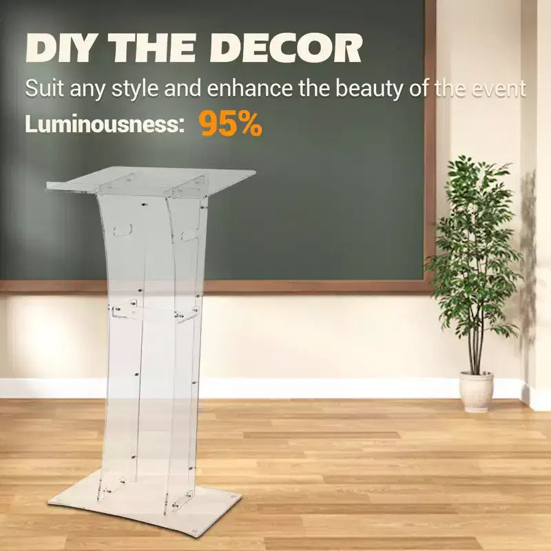 Pupitre pour salle de classe, pupitre en acrylique avec large surface de lecture et étagère de rangement, transparent