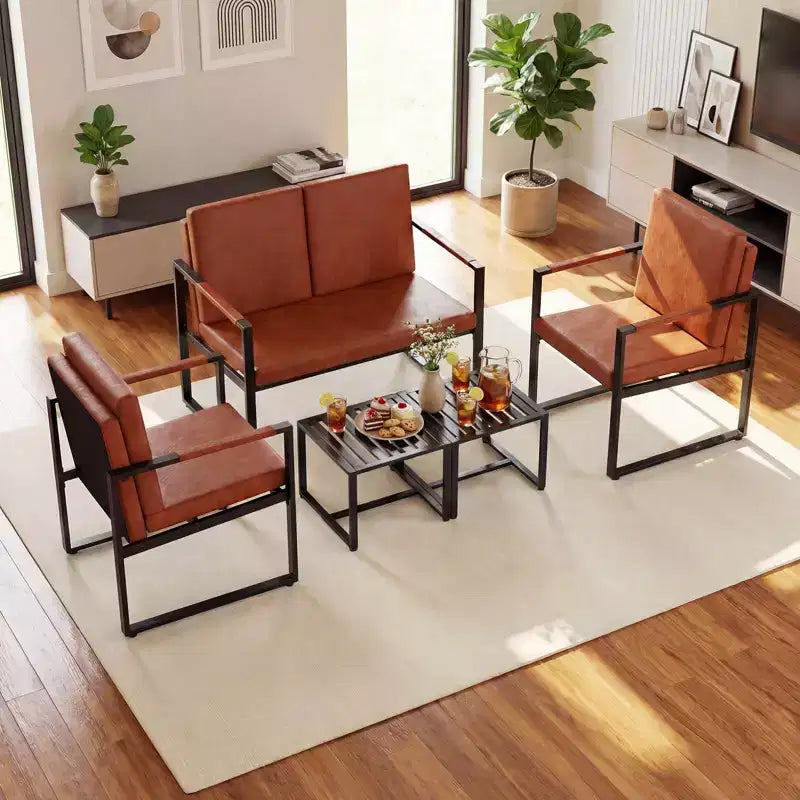 Tables d'appoint carrées d'intérieur, lot de 2 tables d'appoint en métal avec plateau à lattes, noires