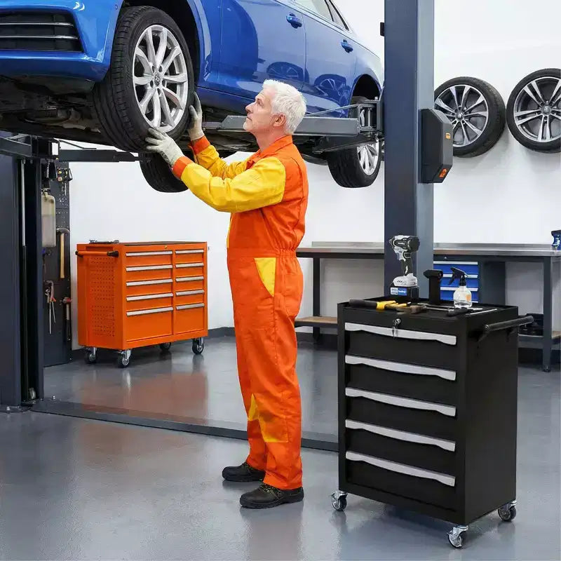 Servante d'atelier 7 tiroirs grande capacité avec verrouillage à clé, tapis de tiroir, boucle de liaison et roulettes lisses