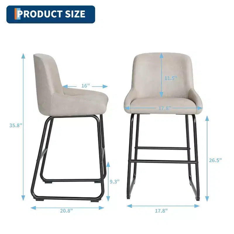 Tabourets de bar modernes en similicuir (lot de 4), chaises rembourrées sans accoudoirs avec dossier et repose-pieds, structure en métal, pour cuisine ou comptoir