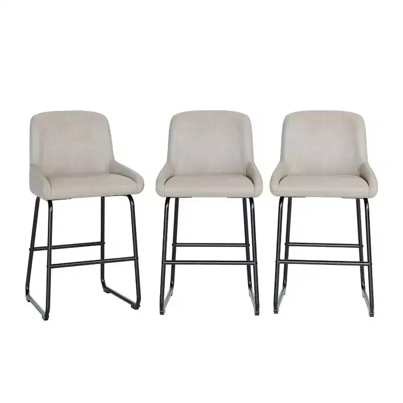 Tabourets de bar modernes en similicuir (lot de 4), chaises rembourrées sans accoudoirs avec dossier et repose-pieds, structure en métal, pour cuisine ou comptoir