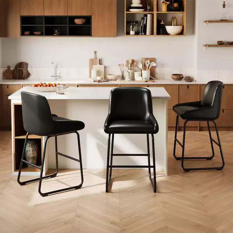 Tabourets de bar modernes en similicuir (lot de 4), chaises rembourrées sans accoudoirs avec dossier et repose-pieds, structure en métal, pour cuisine ou comptoir