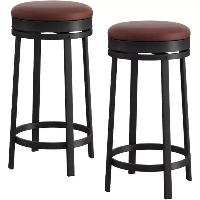 Lot de 4 tabourets de bar pivotants 24'', revêtement en cuir PU, structure en métal, ronds sans dossier, hauteur comptoir pour îlot de cuisine/bar de maison