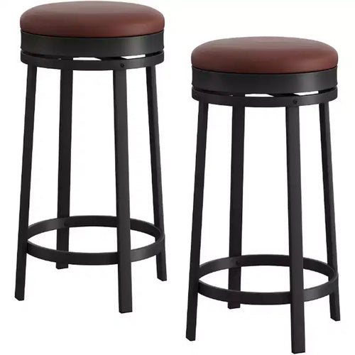 Lot de 4 tabourets de bar pivotants 24'', revêtement en cuir PU, structure en métal, ronds sans dossier, hauteur comptoir pour îlot de cuisine/bar de maison