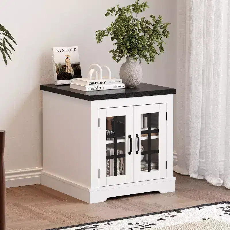 Buffet Bahut Contemporain avec Portes Vitrées et Prise Électrique, Armoire de Rangement pour Cuisine, Bar à Café et Salon, Petite ou Grande Taille
