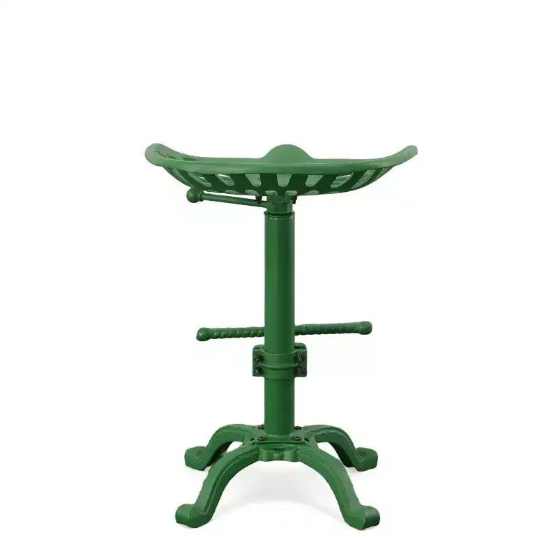 Tabouret de tracteur réglable vert et table : Fer forgé, base à griffes, hauteur 56-84 cm