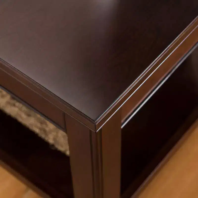 Table de chevet avec tiroir, finition cerisier chocolat -
