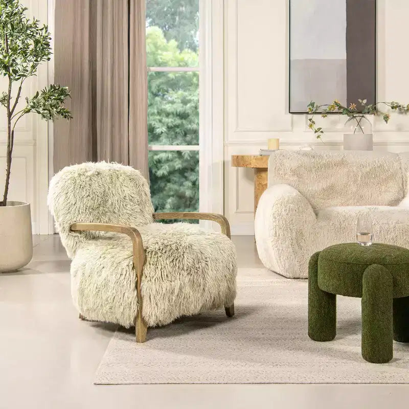 Fauteuil d'appoint en peau de mouton de Mongolie 28,5", fourrure véritable gris-beige