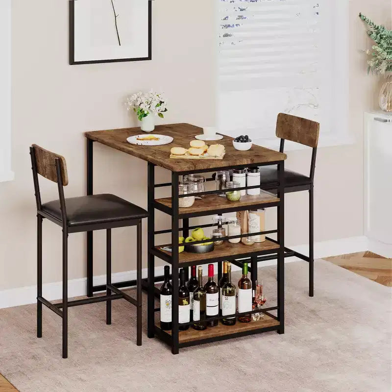 Table de cuisine, table de salle à manger et 2 chaises de bar rembourrées avec 3 grandes étagères de rangement, table en bois pour petits espaces, appartement, maison