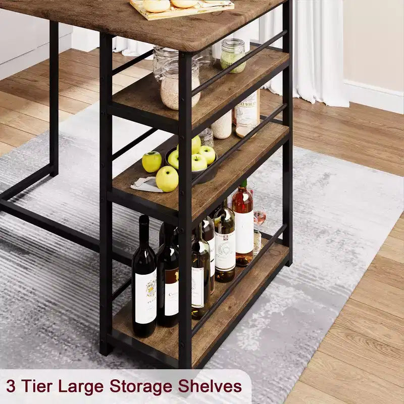 Table de cuisine, table de salle à manger et 2 chaises de bar rembourrées avec 3 grandes étagères de rangement, table en bois pour petits espaces, appartement, maison