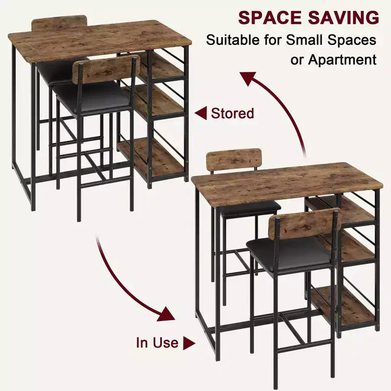 Table de cuisine, table de salle à manger et 2 chaises de bar rembourrées avec 3 grandes étagères de rangement, table en bois pour petits espaces, appartement, maison