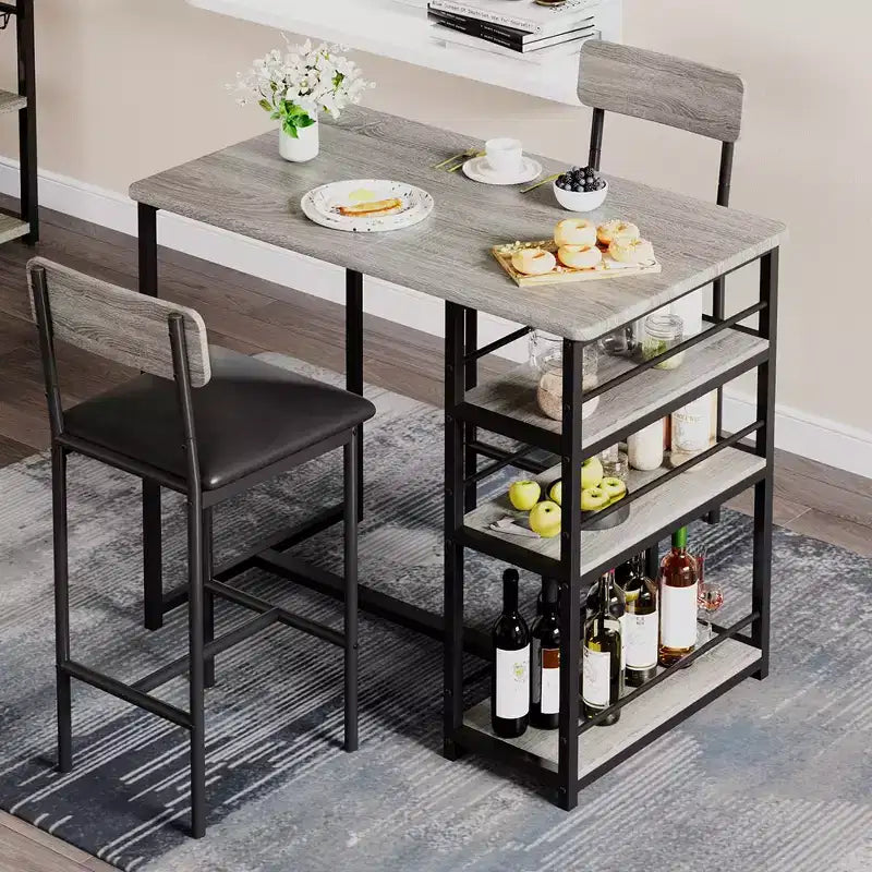 Table de cuisine, table de salle à manger et 2 chaises de bar rembourrées avec 3 grandes étagères de rangement, table en bois pour petits espaces, appartement, maison